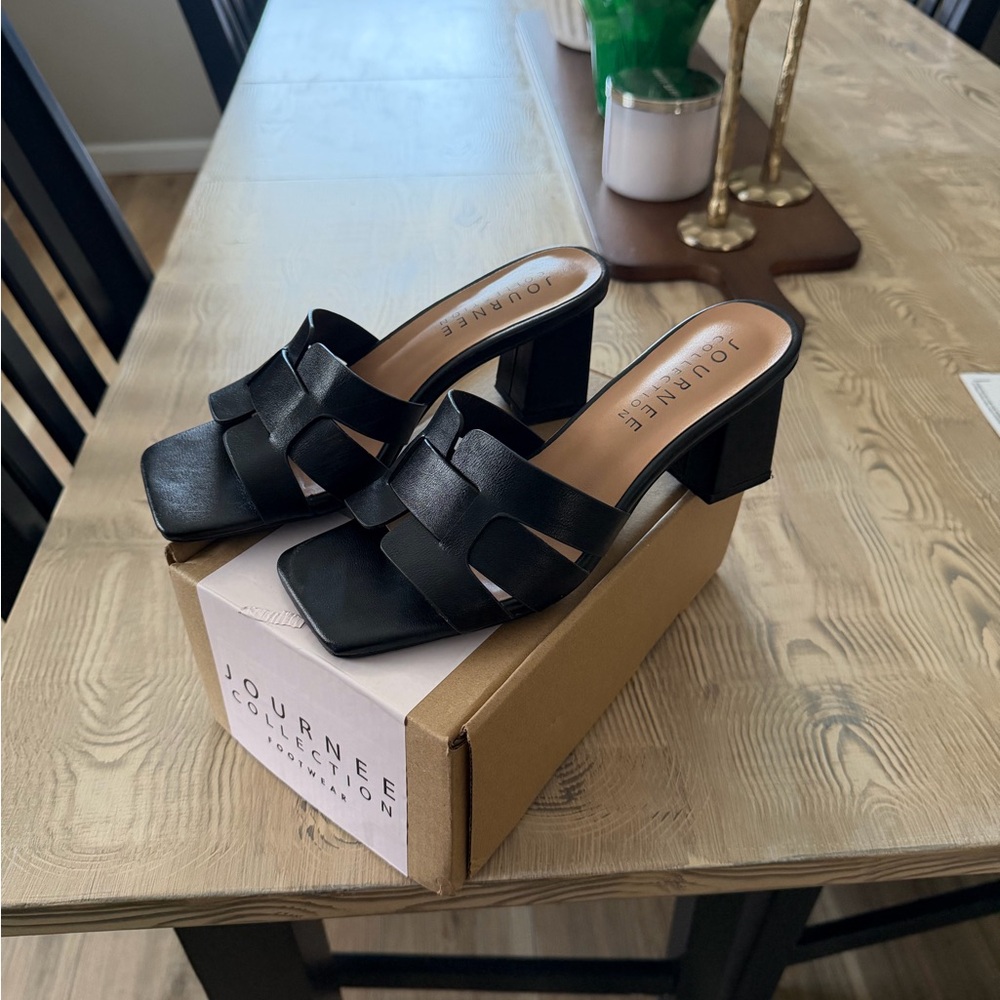 Journee Collection Black Strappy Mules